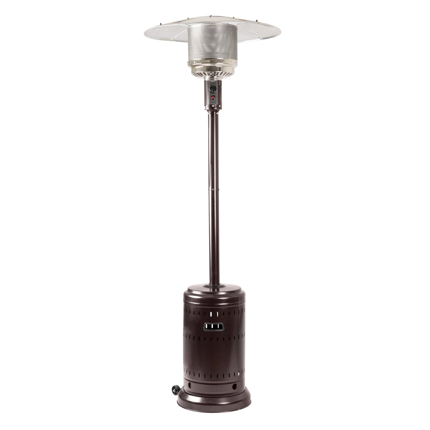 Amazon Basics 46,000 BTU Outdoor Propane Patio Heater with Wheels, Commercial & Residential, Havana Bronze, 32.1 x 32.1 x 91.3 inches (LxWxH)