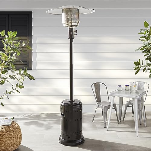 Amazon Basics 46,000 BTU Outdoor Propane Patio Heater with Wheels, Commercial & Residential, Havana Bronze, 32.1 x 32.1 x 91.3 inches (LxWxH)