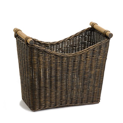 The Basket Lady Narrow Wicker Magazine Basket, Large, 14 in L x 7.5 in W x 12 in H, Antique Walnut Brown