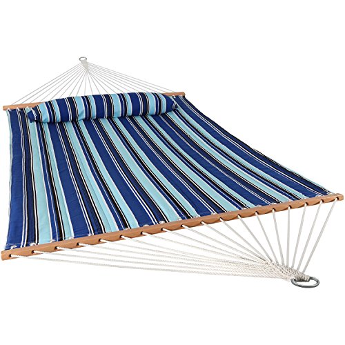 Sunnydaze Outdoor Quilted Fabric Hammock - Two-Person with Spreader Bars - Heavy-Duty 450-Pound Capacity - Catalina Beach