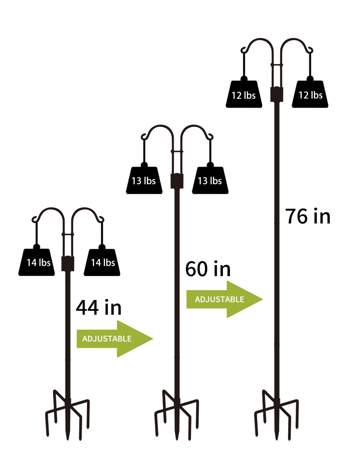 STAUKOK Double Shepherds Hooks for Outdoor, 2 Pack 76 Inch Bird Feeder Pole with 5 Prongs Base, Heavy Duty Garden Hook for Hanging Plant, Lantern, Hummingbird Feeder