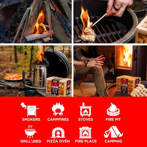 50 pcs Fire Starter for Indoor and Outdoor Use - Natural, Eco-Friendly Firelighter for Grills, Smokers, Fire Pits, Wood Stoves - Waterproof, All-Weather Charcoal Starter, Fire Starters for Campfires