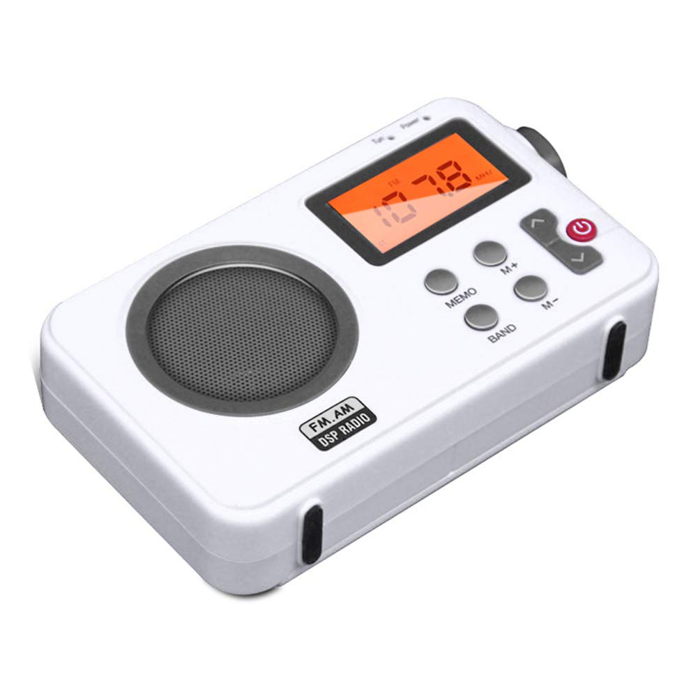 Shower Radio Speaker, Portable LCD Display Stereo Radio with AM/FM Radio/RDS System Long Playback Time Radio with Preset 20 Radio Stations for Bathroom, Hot Tub, Outdoor(White)