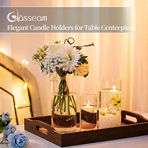 Glasseam Hurricane Candle Holder Set of 3, Glass Cylinder Candle Holders for Pillar Candles, Clear Cylinder Vases for Centerpieces Modern Floating Candle Vase for Flowers Wedding, 6''+7.8''+10''