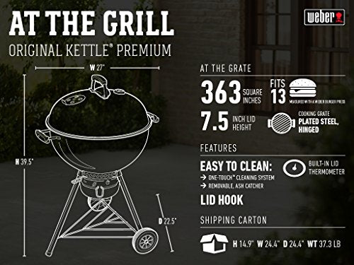 Weber Original Kettle Premium Charcoal Grill, 22-Inch, Black