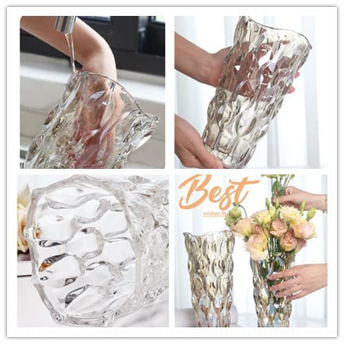 Eastern Rock Heavy Glass Flower Vase Thickened 3.5lb 9.5inch Sparkle vase Bohemian Style, for Centerpieces,Wedding,Perfect Home Decor (Sparkle)