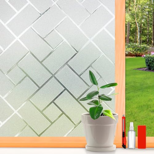 Window Privacy Film Frosted Glass Window Film Sun Blocking Window Tinting Film for Home, Static Clings Removable Frosting Bathroom Door Window Covering, 17.5 inch x 78.74 inch