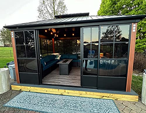 PURPLE LEAF 12' X 14' Patio Hardtop Gazebo Double Top Outdoor Screen House Aluminum Solarium Backyard Sun Room with Detachable Windows