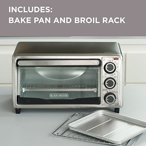 Black+Decker TO1303SB 4-Slice Toaster Oven, 14.5 x 8.8 x 10.8 inches, Stainless Steel/Black