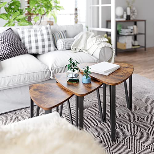 VASAGLE Nesting Coffee Tables, End Tables Set of 3 for Living Room Bedroom, Industrial Small Stacking Side Tables with Metal Frame for Couch, Rustic Brown and Black ULNT13X, 23.1 x 23.1 x 17.7 Inches