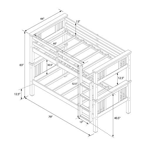 DHP Dylan Twin Over Twin Bunk Bed, Espresso, Sturdy Wood Construction, Converts to 2 Twin Beds, Guard Rails, Step Ladder