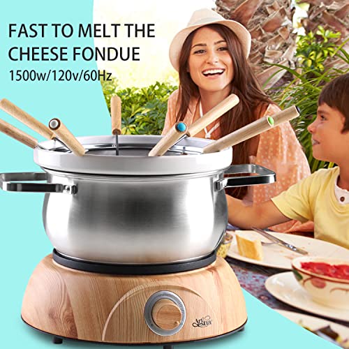 Artestia Electric Fondue Pot Set for Melting Chocolate Cheese, 1500W Cheese Fondue Pot Sets with Temperature Control for Meat Fondue Party, 8 Colored Fondue Forks
