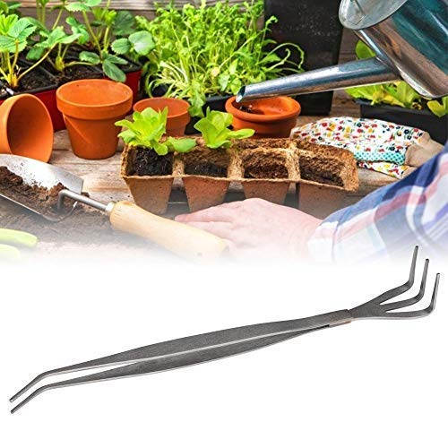 Fdit 2 in 1 Stainless Steel Bonsai Tools Gardening Tool Root Rake Tweezers for Bonsai Planter