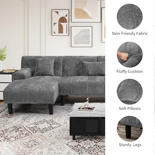 YITAHOME Sectional Couches for Living Room, U Shaped Sofa Chenille Modern Couch with USB & Type C Charging Ports Double Chaise and Comfy Upholstered, Grey