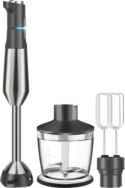 Gavasto 800W Immersion Blender Hand Blender Scratch-Resistant Hand Mixer with 15 Speeds, Turbo Mode, Copper Motor, Stainless Steel Smart Stick, Includes Egg Beaters and Chopper/Food Processor