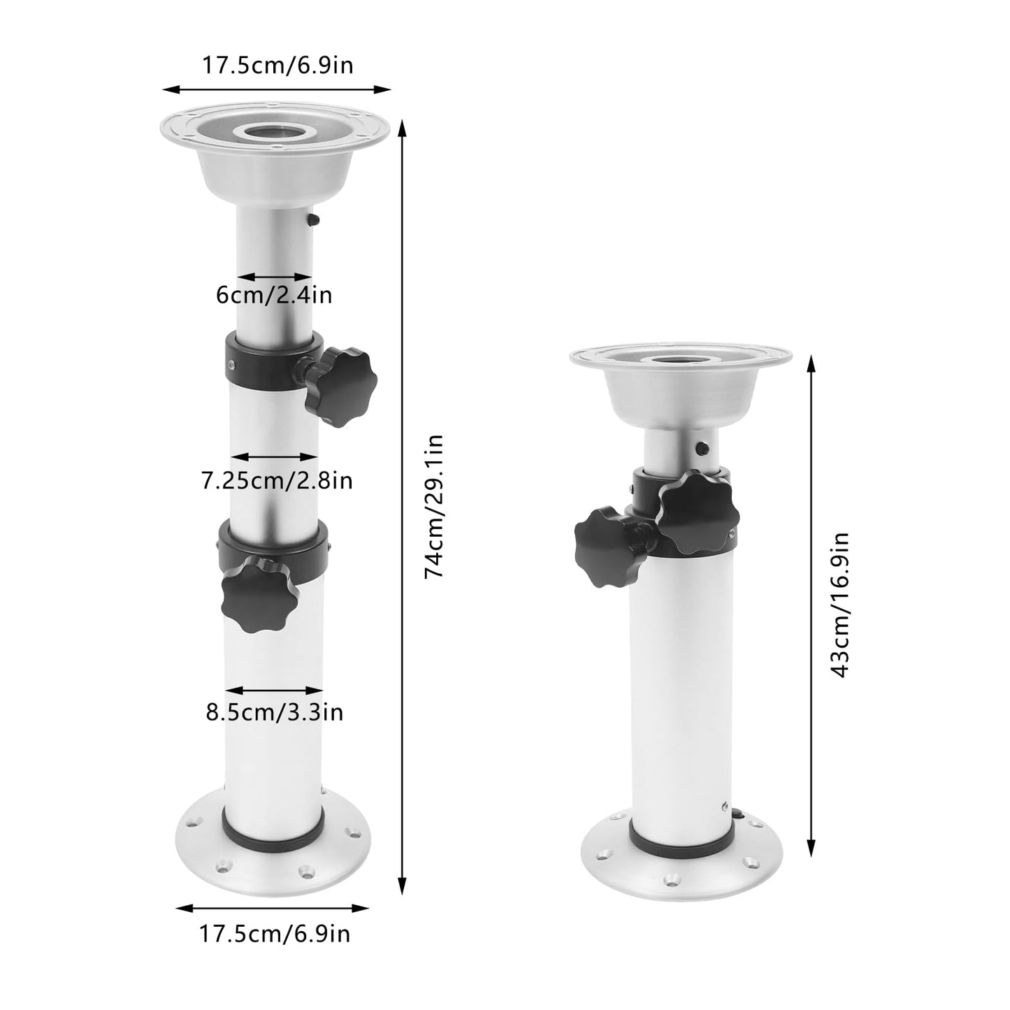 PROYONGOO Aluminum Alloy Pedestal Table Legs, 16.9-29.1 Inch Adjustable Height Pedestal Table Base, Adjustable Table Pedestal Stand for RV Yacht Sailboat Motorhome Marine Boat Caravan