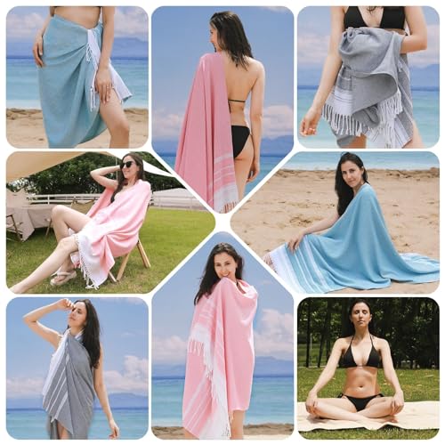 6 Packs Oversized Cotton Turkish Beach Towels Set Bulk 74"x38" Extra Large Sand Free Quick Dry Clearance Swim Bath Camping Pool Towel Travel Blanket Adult Essentials Cruise Accessories Vacation Stuff