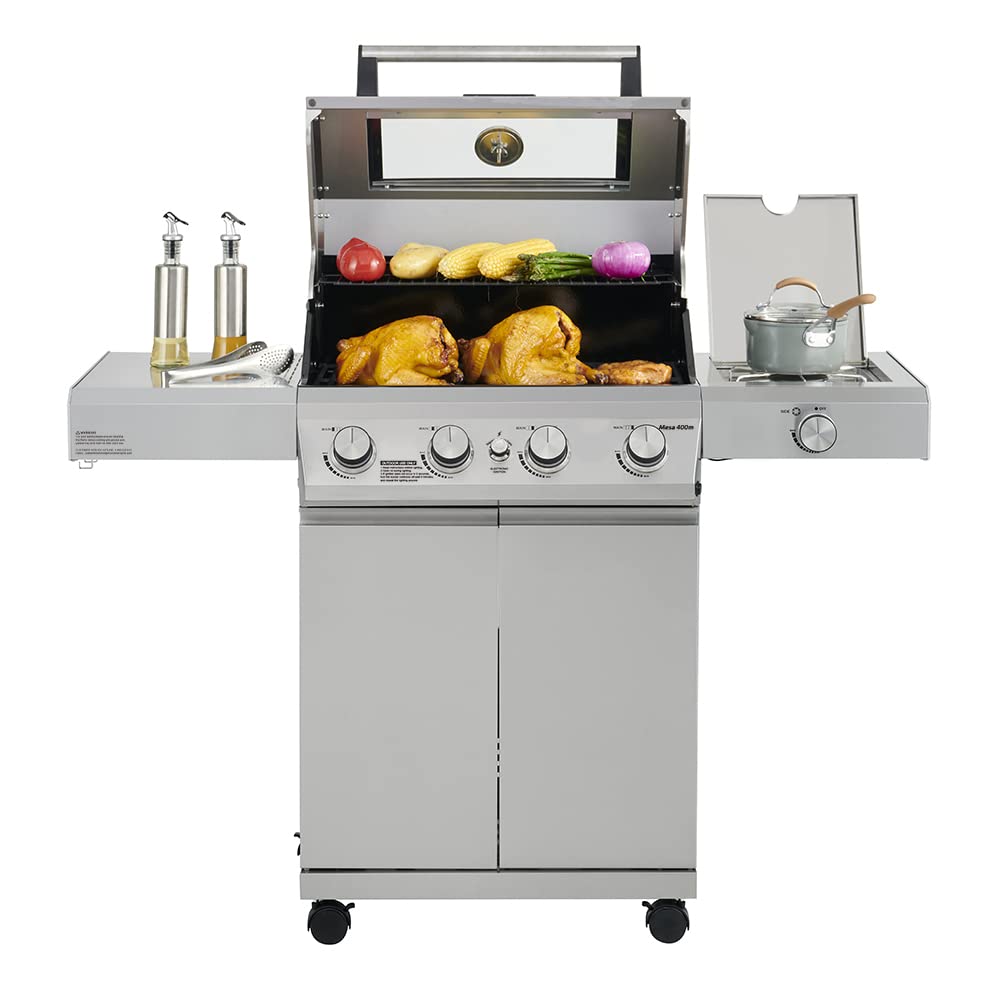 Monument Grills Larger 4-Burner Propane Gas Grills bbq Stainless Steel Heavy-Duty Cabinet Style with LED Controls Side Burner Mesa 400m