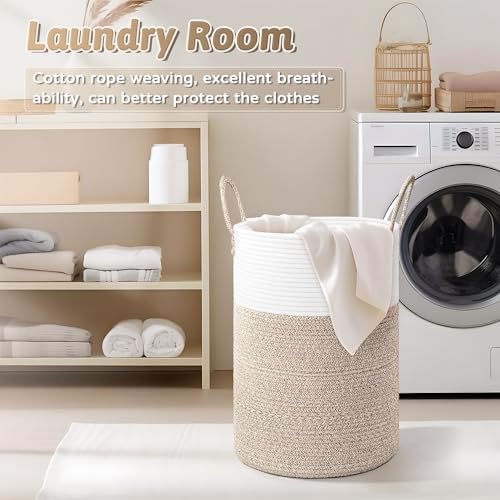 Artfeel Laundry Basket,Woven Cotton Rope Laundry Hamper,60L for Decor Storage of Dirty Clothes,Toys and Blankets in Bathroom,Baby Room and Living Room