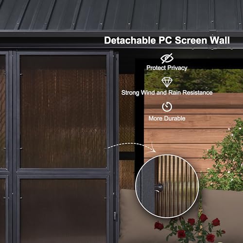 PURPLE LEAF 12' X 14' Patio Hardtop Gazebo Double Top Outdoor Screen House Aluminum Solarium Backyard Sun Room with Detachable Windows