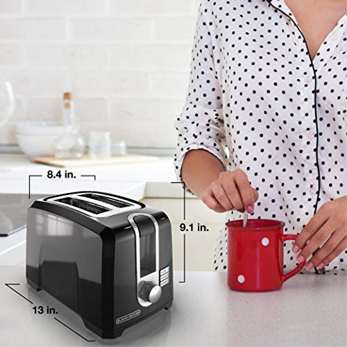 BLACK+DECKER 2-Slice Toaster, T2569B, Extra Wide Slots, 6 Shade Settings, 850 Watts, Crub Tray, Cancel Button