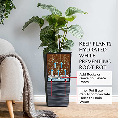 Mueller M-Resin Heavy Duty Tall Planter, Indoor/Outdoor Grande Plant, Tree, Flower Pot, 2-Piece Set, 24”, Modern Design, Built-in Drainage, Dark Gray