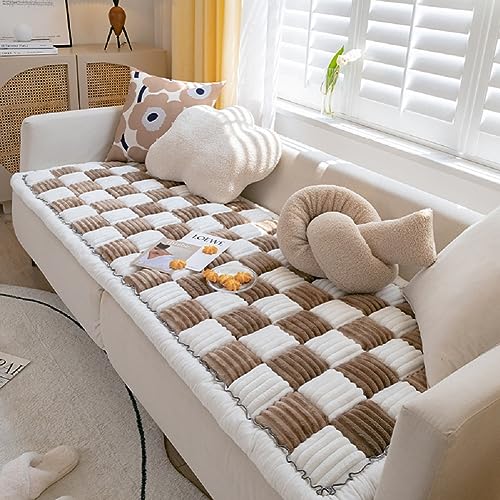 Yoovat Funny Couch Cover Magic Sofa Cover Garden Cotton Protective Couch Cover Plaid Cream-Coloured Large Plaid Square Pet Mat Bed Couch Cover (Cream Dark Coffee,50x50 cm/19.7x19.67 in)