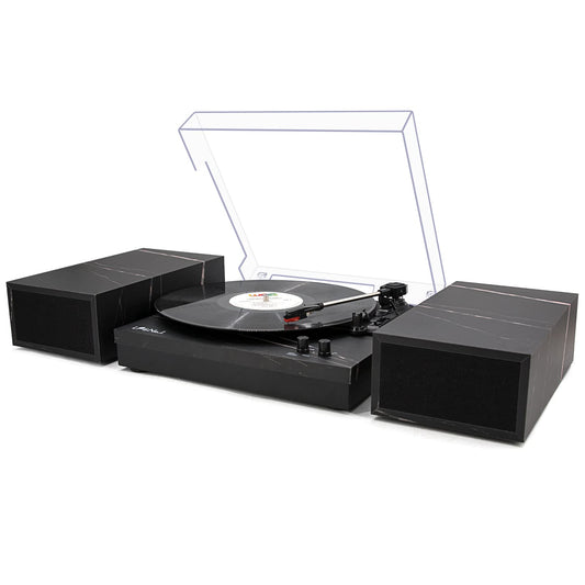 LP&No.1 Record Player with External Speakers, 3 Speed Vintage Belt-Drive Vinyl Turntable with Wireless Playback & Auto-Stop （Black