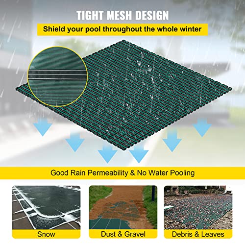 VEVOR Pool Safety Cover Fits 12x24ft Rectangle Underground Safety Pool Cover Green Mesh Solid Pool Safety Cover for Swimming Pool Winter Safety Cover