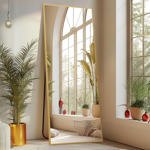 Sweetcrispy 64"x21" Full Length Mirror, Full Body Floor Mirror for Bedroom Large Wall Mirror with Stand Full Length Aluminum Alloy Frame Standing Hanging or Leaning Against Wall, Gold