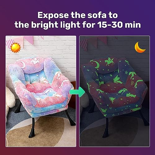 ALIMORDEN Kids Lazy Chair, Glow in The Dark Lovely Unicorn Patterns Toddler Chair, Steel Frame Leisure Sofa with Armrests, Super Soft and Comfy