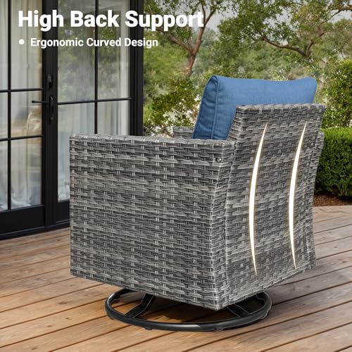 ovios Patio Furniture Set, 6 Piece Outdoor Wicker Sofa with Swivel Rocking Chairs and Comfy Cushions, High Back Rattan Couch Conversation Set, Denim Blue