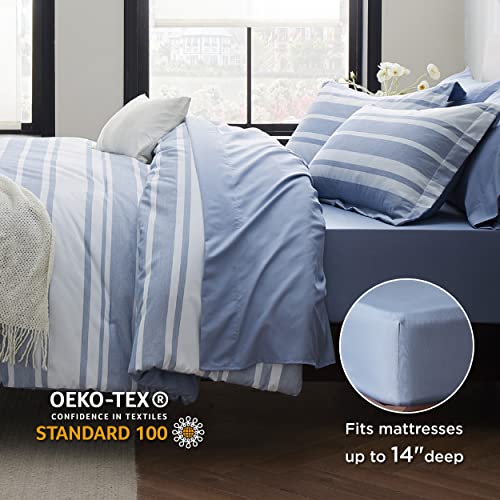 Bedsure California King Comforter Set 7 Pieces, Blue White Striped Bedding Comforter Sets All Season Bed Set, Bed in a Bag with Comforter, Sheets, Pillowcases & Shams