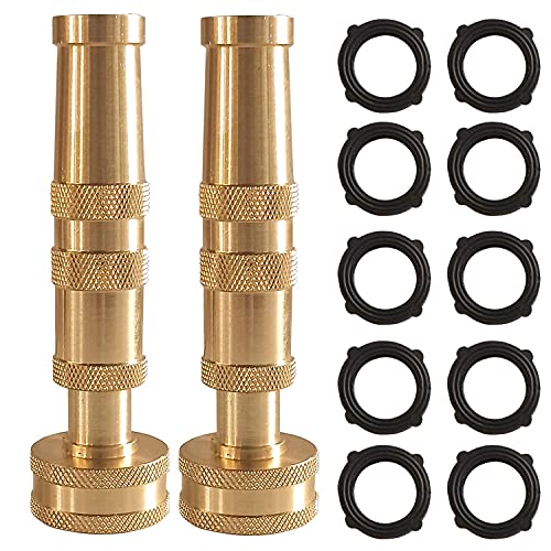 Hourleey Adjustable Twist Hose Nozzle, 4" Heavy-Duty Brass Hose Nozzle with 10 Garden Hose Rubber Washers, 2 Pack