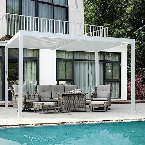 MASTERCANOPY 10’ X 13’ Louvered Pergola Outdoor Aluminum Patio Pergola with Adjustable Roof for Deck Backyard Garden (White)