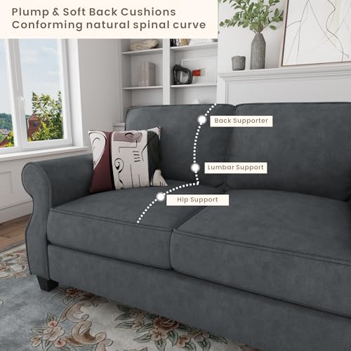 Loveseat Sofa - 56" Small Couch Mid Century Modern Flannel Love Sofas Small Space Saving Upholstered 2 Seater Love Seat Couches for Living Room Bedroom Home Office Apartment and Small Space, Dark Grey