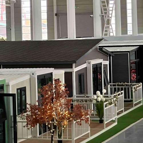 Revolve Prefabricated Expandable Mobile Container House with Terrace and Sloping roof, Outdoor Storage Shed Tiny Home Modern Sturdy Steel Storage Container Guest House Building, 19.5ft x 20ft