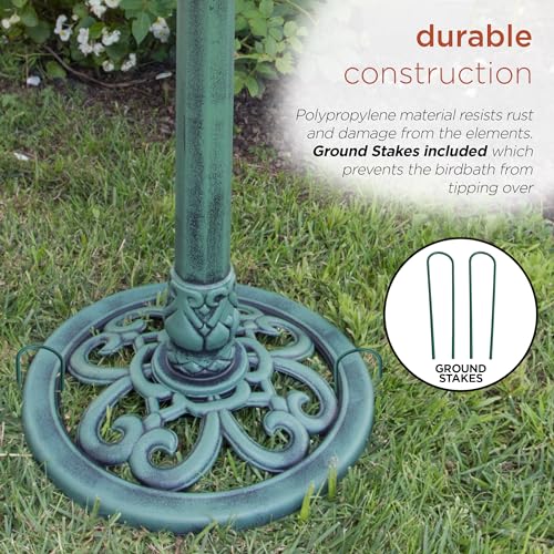 Alpine Corporation 28" Tall Outdoor Birdbath with Scrollwork Decoration Yard Statue