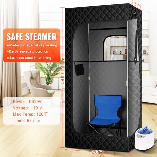 X-Vcak Portable Steam Sauna, Portable Sauna for Home, Sauna Tent Sauna Box with 2.6L Steamer, Remote Control, Folding Chair, 9 Levels, 2.6’ x 2.6’ x 5.9’