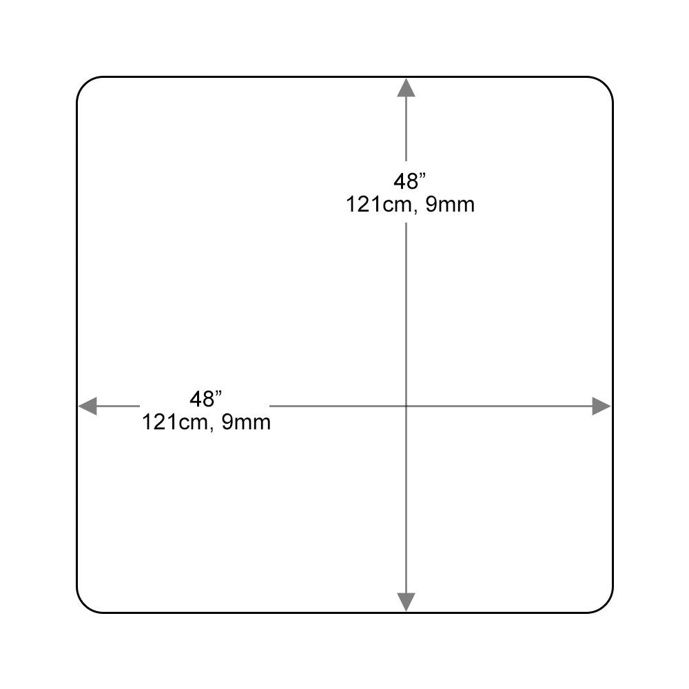 Dulles Glass 48" Square Glass Table Top - Tempered - 1/2" Thick - Bevel Polished Glass - Radius Corners