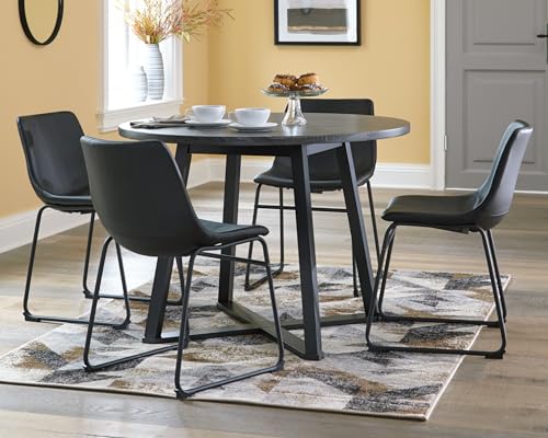 Signature Design by Ashley Centiar Mid Century Round Dining Room Table with Metal Legs, Gray & Black