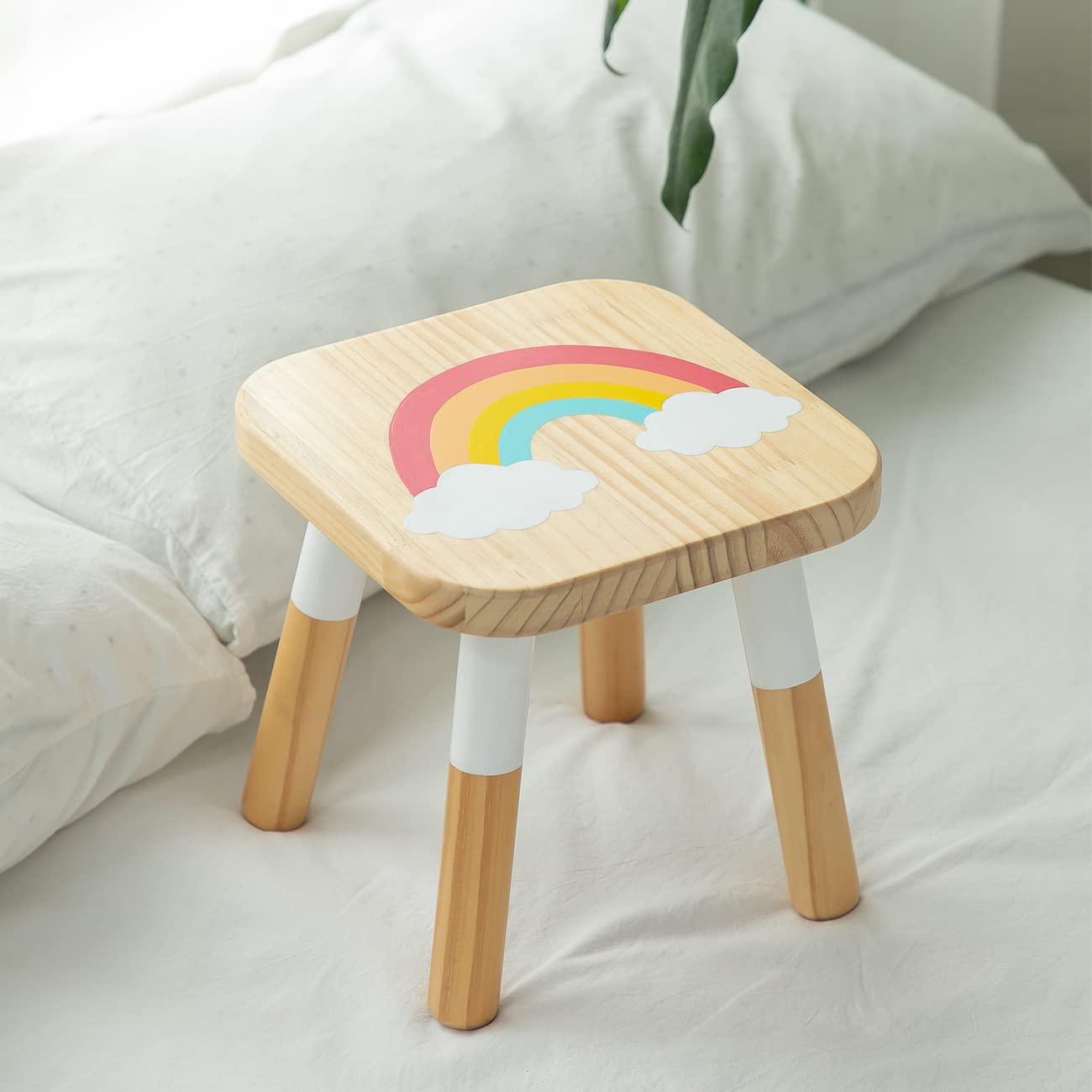 RUYU Wooden Kids Stool for Sitting, 9.1 Inch Solid Hard Wood Chair,Crafted Hand-Painted with Assembled Four-Legged Stool, Bedroom, Playroom, Furniture Stool for Toddler, Children, Boys, Girls