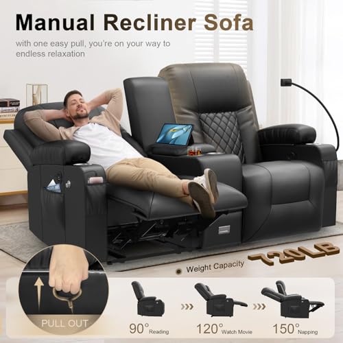 YONISEE Large Loveseat Recliner, Loveseat Recliner Sofa with Storage Console, Recliner Chair with USB Ports, 2 Cell Phone Holders, Cup Holder, Loveseat Couch for Living Room