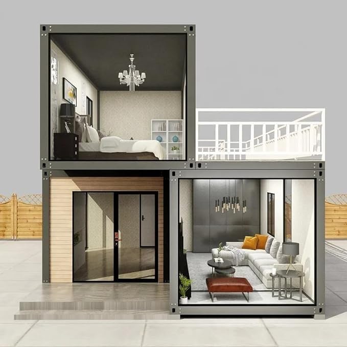 40ft Anovoal Modern and Luxury Foldable Container House to Live in, Portable and Foldable prefabricated Tiny House Kit for Living, Modern Stainless Steel Storage Shed for House.