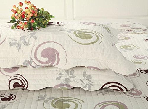 Tache Full Size Quilt 3 Piece Soft Cotton Summer Showers Spiral Reversible Scalloped Off White Brown Multi Color Ivory Bedspread Full Size