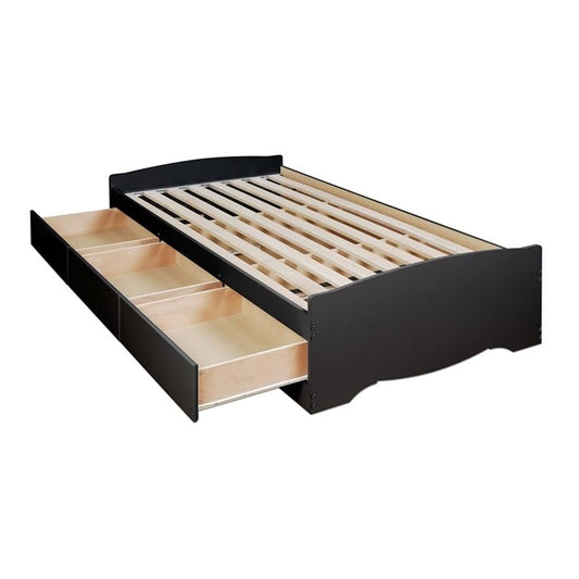 Prepac Mate's Twin XL 3-Drawer Minimalist Platform Storage Bed, Contemporary Twin XL Bed with Drawers 81.5" D x 41" W x 18.75" H, Black, BBX-4105-K