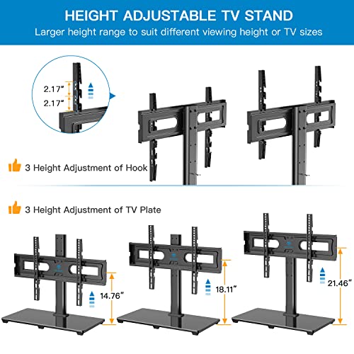 PERLESMITH Universal TV Stand Table Top TV Base for 32-80 inch LCD LED OLED 4K Flat Screen TVs-Height Adjustable TV Mount Stand with Tempered Glass Base, VESA 600x400mm, Holds up to 99lbs,PSTVS11