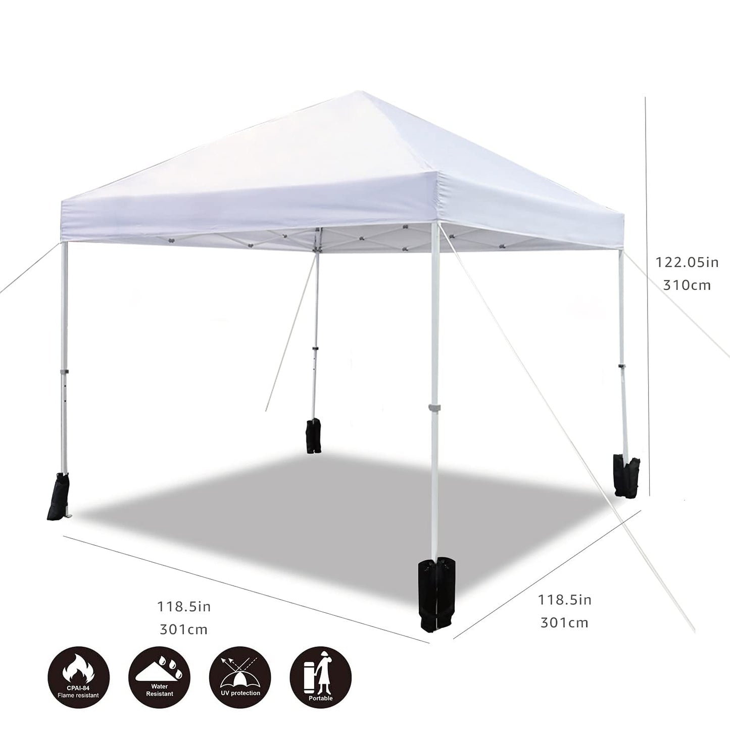 Amazon Basics Outdoor One-Push Pop Up Canopy with Wheeled Carry Bag, 10x10 ft, 8 Pegs and 4 Ropes, 4 Weighted Bags, White