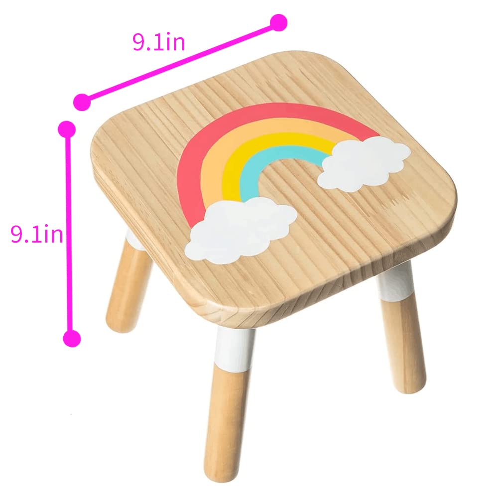 RUYU Wooden Kids Stool for Sitting, 9.1 Inch Solid Hard Wood Chair,Crafted Hand-Painted with Assembled Four-Legged Stool, Bedroom, Playroom, Furniture Stool for Toddler, Children, Boys, Girls