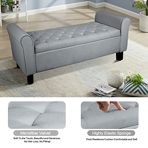 Babion Storage Bench for Bedroom End of Bed, Button Tufted Storage Ottoman Bench 51 Inch, End of Bed Storage Bench with Upholstered, Rolled Arm Window Bench Seat with Solid Wood Legs, Dark Grey